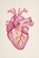 Human anatomical heart blood vessels drawing illustration