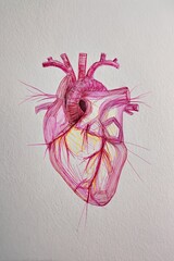 Human anatomical heart blood vessels drawing illustration