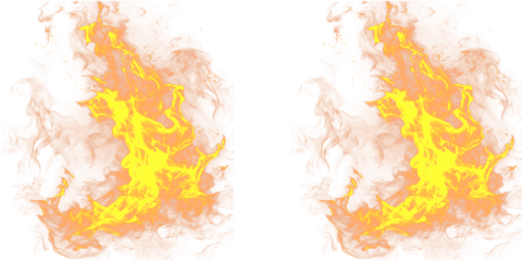 A vibrant and dramatic illustration of two identical flames burning brightly on a transparent background