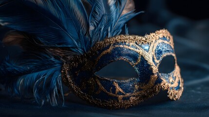 Luxury Carnival Mask With Feathers And Glitter On Dark Background