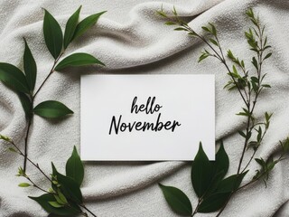 Handwritten Hello November Card With Green Leaves greeting 2