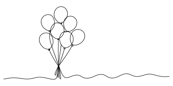 Continuous single line drawing of a bunch of balloons with strings tied together Vector, illustration