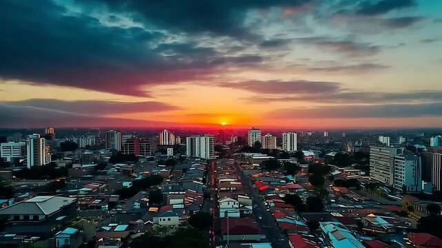aerial drone view of san jose city at sunset costa rica video