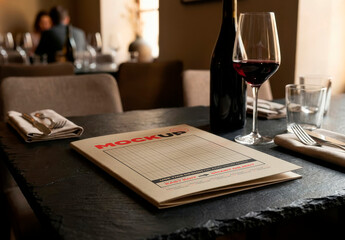 Book Menu on Restaurant Table Mockup