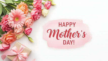 Happy mother's day wishes with beautiful flowers and gift