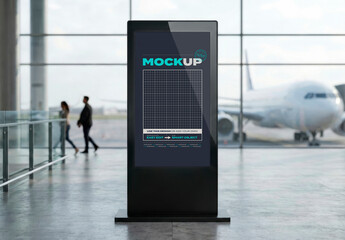 Elegant Stand Vertical Sign on Airport Mockup