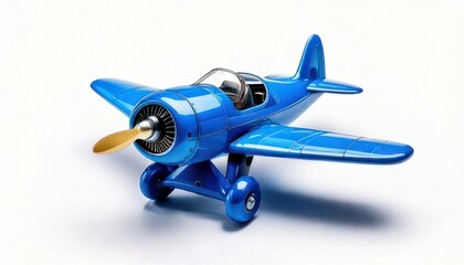Bright Blue Toy Airplane on White Background - A Playful and Colorful Aviation Concept.
