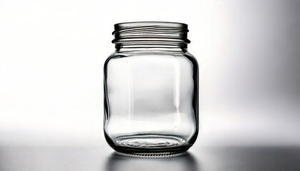 Clear Glass Jar with Threaded Rim and Wide Opening for Storage.
