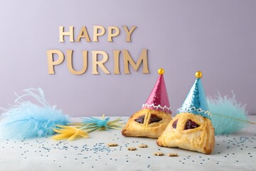Happy Purim Celebration With Party Hats, Masks And Festive Decorations For Children And Families

