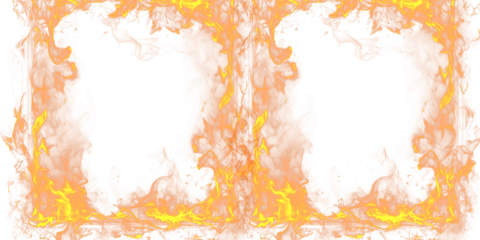 A fiery rectangular frame of flames on a black background on transparent background