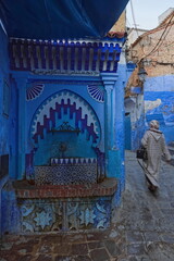 Al-Mdaqa public fountain (Seqqaya al-Mdaqa) in the 1940s Moorish-Andalusian style, in the Sidi Bouchouka area of the medina. Chefchaouen-Morocco-039
