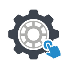 Obraz premium Gear Icon Touch: An illustration of a gear icon with a hand clicking a button.