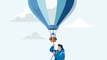 Obraz premium Adventures In The Skies Man Piloting Hot Air Balloon Above The Clouds