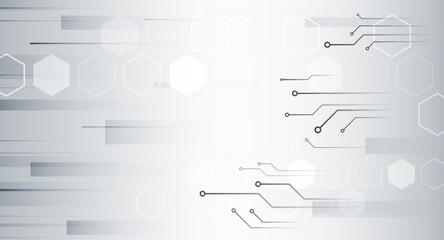 A light abstract technology background with hexagon shapes and thin circuit lines, representing digital networks, data flow, electronics, and modern system architecture.