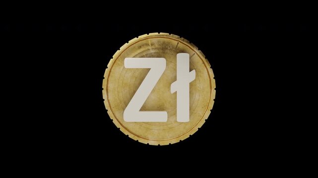 Zloty 3D spinning gold coin. Coin rotations with seamless looping animation. Element for business presentation or financial film.