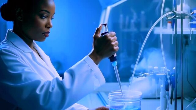 Research lab scene, Advanced molecular testing environment with various diagnostic tools present, Innovative biomedical research setting featuring colorful reagents and precise imaging devices