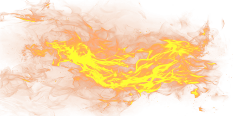 A vibrant and dramatic flame burns intensely on a transparent background