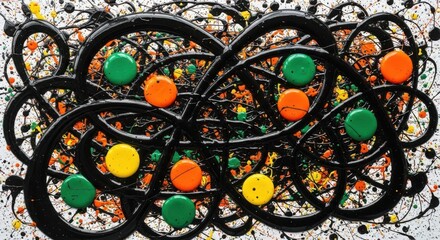 Abstract swirls with vibrant dots