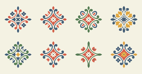 Oriental floral ornament and damask graphic elements with imperial rococo decor for seamless patterns, wrapping paper, greeting and business cards, wedding invitations, textile and t shirt prints © Raxzen