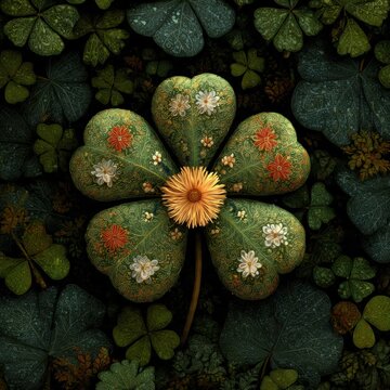 Intricate four leaf clover design celebrating st patricks day with floral patterns