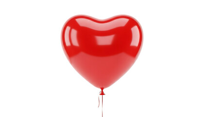 Shiny red heart-shaped balloon with thin string, PNG with alpha channel, transparency, for celebratory and romantic events.