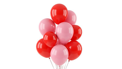 Small bouquet of red and pink helium balloons, PNG with alpha channel, cut-out, simple romantic decoration element.