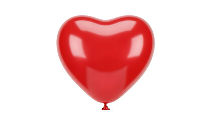 Single polished red heart balloon on a short knot, isolated subject, PNG with alpha channel, clean celebratory asset.