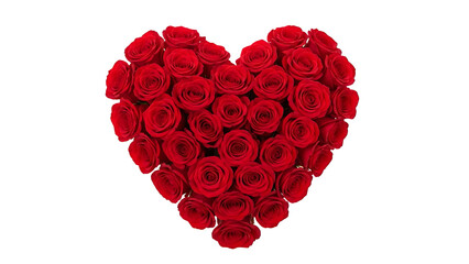 Large heart-shaped floral arrangement made of fresh red roses for romantic occasions, transparency with background removal for love-themed graphic design.