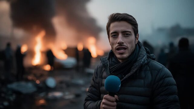 News correspondent documents disorder during evening unrest at scene