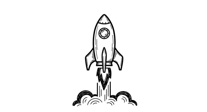 Simple Black and White Rocket Launching Upwards.