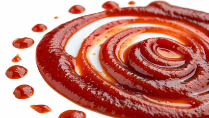 Tomato Ketchup Swirls and Dollops Isolated on Transparent Background, Cut Out on PNG. AI GENERATED.