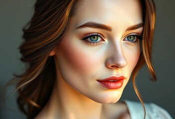 A graceful visage, soft light accentuating elegant contours,  appealing,  portrait