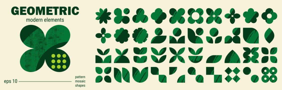 Y2k graphic leaf geometry icon with basic flower shapes and abstract