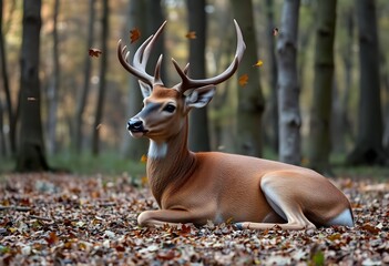 A Deer lying on the ground in the forest