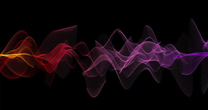 Abstract trails of particles undulate across a dark background, creating dynamic patterns. Their shimmering movement creates a sense of digital energy and depth.