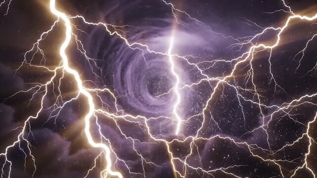 Dynamic Lightning in Stormy Sky - The video captures a vivid display of lightning bolts illuminating a swirling, stormy sky.