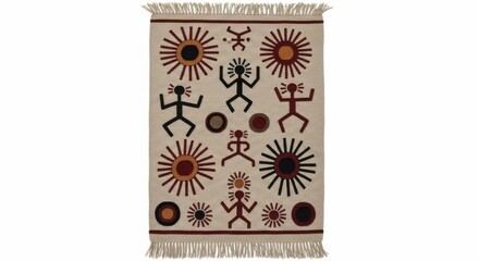 Handwoven traditional rug with symbolic designs
