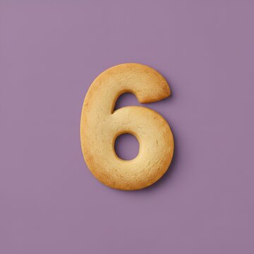 Biscuit sabl&eacute; en forme de chiffre 6 isol&eacute; sur fond color&eacute;