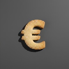 Biscuit sabl&eacute; en forme de symbole mon&eacute;taire Euro isol&eacute; sur fond color&eacute;