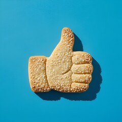 Biscuit sabl&eacute; en forme de pouce en l'air isol&eacute; sur fond color&eacute;