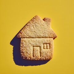Biscuit sabl&eacute; en forme de maison isol&eacute; sur fond color&eacute;