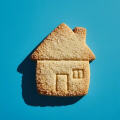 Biscuit sabl&eacute; en forme de maison isol&eacute; sur fond color&eacute;