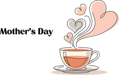 A steaming cup of tea with hearts rising