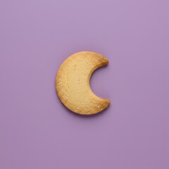 Biscuit sabl&eacute; en forme de lune isol&eacute; sur fond color&eacute;