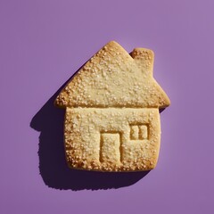 Biscuit sabl&eacute; en forme de maison isol&eacute; sur fond color&eacute;