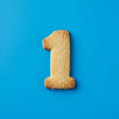 Biscuit sabl&eacute; en forme de chiffre 1 isol&eacute; sur fond color&eacute;
