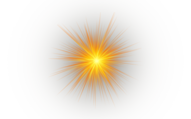glowing orange starburst light flare effect with lens flare and sparkling light rays isolated on transparent background for design