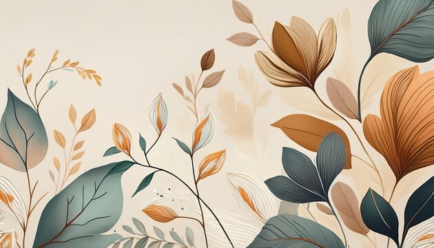 abstract floral wallpaper design with minimal natural textures and soft earthy tones