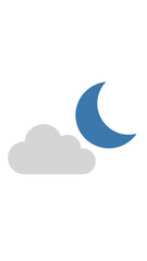 Crescent moon and cloud icon on white background