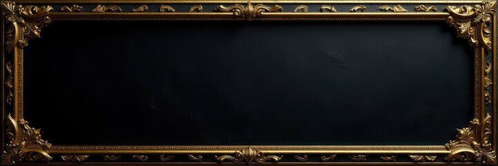 Intricate gold frame, textured black backdrop , shadow, rococo
